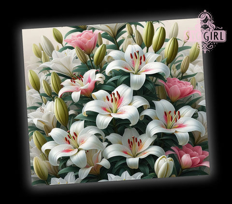 3D White Pink Lilies Elegant Tumbler Wrap, 3D White Pink Lilies, Tumbler Wrap, Sublimation Design, Floral Tumbler, Elegant Drinkware, Gift for Her, Spring Tumbler Sublimation SvggirlplusArt 