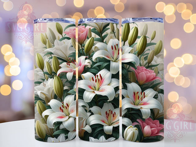 3D White Pink Lilies Elegant Tumbler Wrap, 3D White Pink Lilies, Tumbler Wrap, Sublimation Design, Floral Tumbler, Elegant Drinkware, Gift for Her, Spring Tumbler Sublimation SvggirlplusArt 
