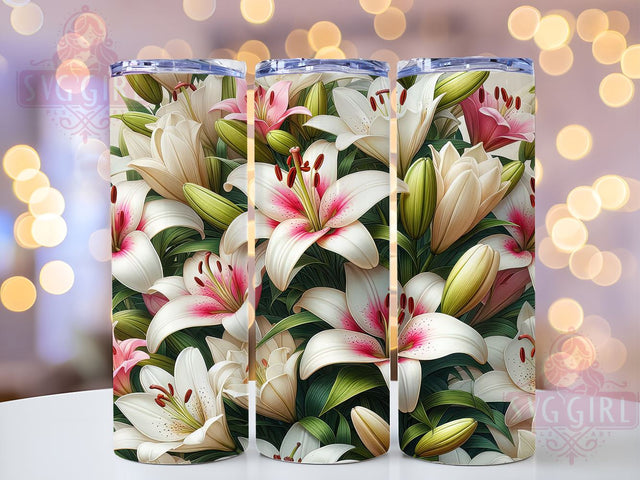 3D White Pink Lilies Elegant Tumbler Wrap, 3D White Pink Lilies, Tumbler Wrap, Sublimation Design, Floral Tumbler, Elegant Drinkware, Gift for Her, Spring Tumbler Sublimation SvggirlplusArt 