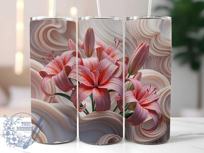 3D White Pink Lily Tumbler, White Pink Lily Tumbler, Elegant Lily Wrap, Whimsical Floral Wrap, Vibrant Lily Wrap, Sublimation Design, Trendy Gift Idea Sublimation ToriDesigns 