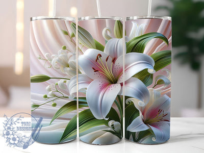 3D White Pink Lily Tumbler, White Pink Lily Tumbler, Elegant Lily Wrap, Whimsical Floral Wrap, Vibrant Lily Wrap, Sublimation Design, Trendy Gift Idea Sublimation ToriDesigns 