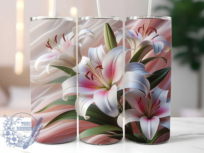 3D White Pink Lily Tumbler, White Pink Lily Tumbler, Elegant Lily Wrap, Whimsical Floral Wrap, Vibrant Lily Wrap, Sublimation Design, Trendy Gift Idea Sublimation ToriDesigns 