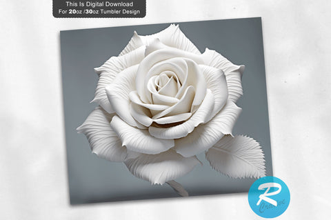 3D White Rose 20 Oz Tumbler Design Sublimation Regulrcrative 