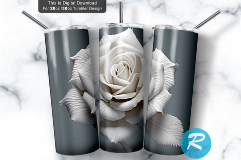 3D White Rose 20 Oz Tumbler Design Sublimation Regulrcrative 