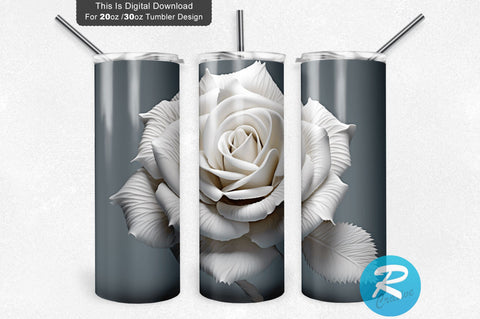 3D White Rose 20 Oz Tumbler Design Sublimation Regulrcrative 