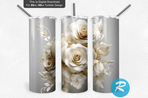 3D White Roses 20 Oz Tumbler Warp Sublimation Regulrcrative 