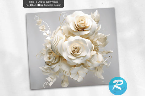 3D White Roses 20 Oz Tumbler Warp Sublimation Regulrcrative 