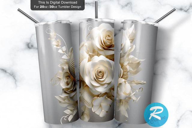 3D White Roses 20 Oz Tumbler Warp Sublimation Regulrcrative 