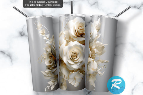 3D White Roses 20 Oz Tumbler Warp Sublimation Regulrcrative 