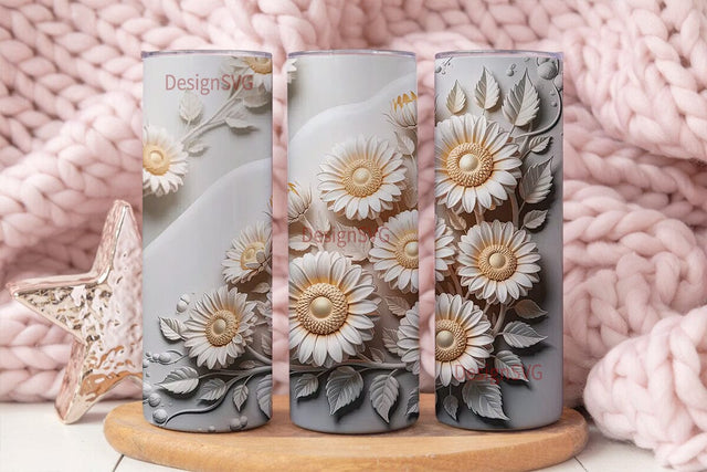 3D White Sunflower 20oz Tumbler Wrap Sublimation DesignSVG 
