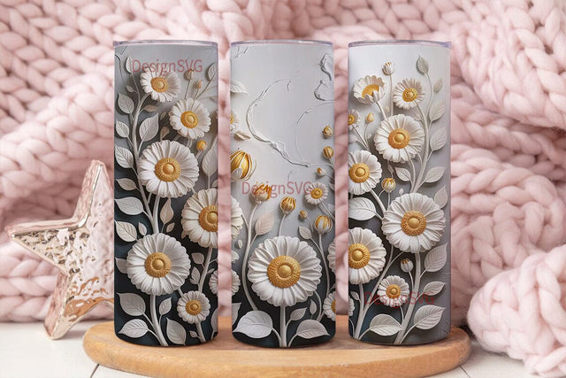 3D White Sunflower 20oz Tumbler Wrap Sublimation DesignSVG 