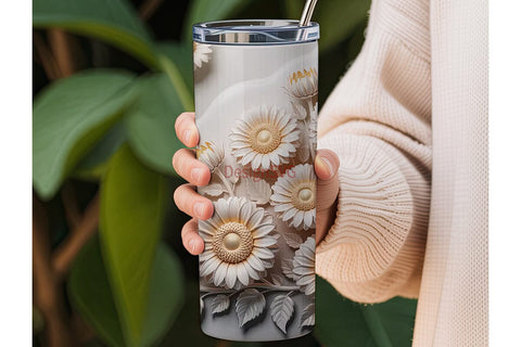 3D White Sunflower 20oz Tumbler Wrap Sublimation DesignSVG 