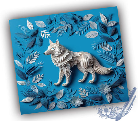 3D White Wolf 20oz Skinny Tumbler, Layered Papercut Tumbler Png, Straight & Tapered Tumbler Wrap, Instant Digital Download Sublimation ToriDesigns 