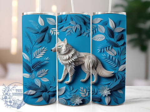 3D White Wolf 20oz Skinny Tumbler, Layered Papercut Tumbler Png, Straight & Tapered Tumbler Wrap, Instant Digital Download Sublimation ToriDesigns 