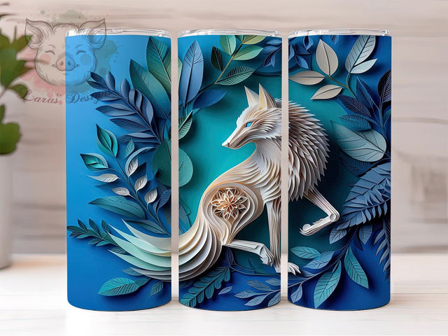 3D White Wolf 20oz Tumbler Png, Straight & Tapered Tumbler Png, Wolf Tumbler Png, Digital Download PNG Sublimation Lara' s Designs 