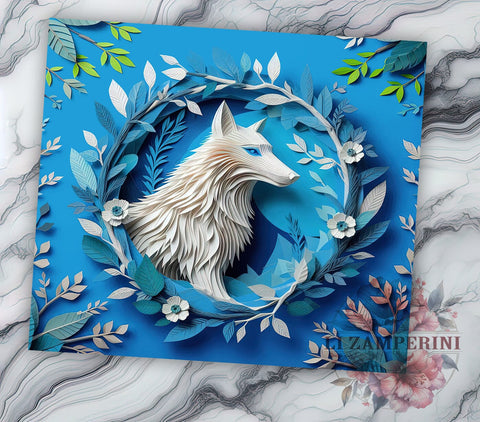 3D White Wolf 20oz Tumbler Wrap PNG, Layered Papercut Sublimation Tumbler Png, Straight & Tapered Tumbler Wrap, Instant Digital Download Sublimation Li Zamperini 