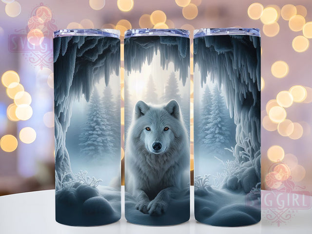 3D White Wolf Winter Tumbler, Winter Design, 3D Sublimation, Hole In Wall, Wildlife Wrap, 20oz Tumbler, Nature Print Sublimation SvggirlplusArt 