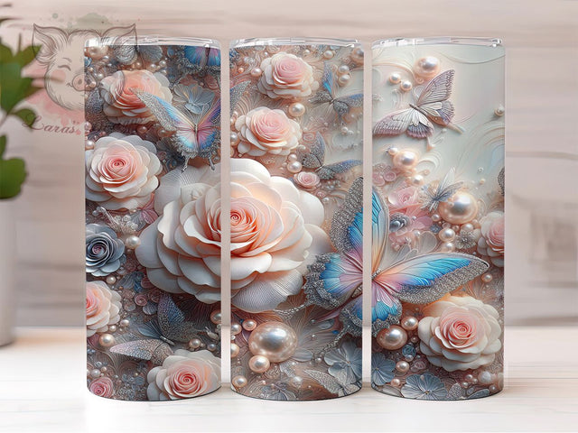 3D Wildflower Butterfly Tumbler, Wildflower Butterfly Tumbler, Whimsical Butterfly Wrap, Elegant Floral Wrap, Vibrant Butterfly Wrap, Sublimation Design, Trendy Gift Idea Sublimation Lara' s Designs 