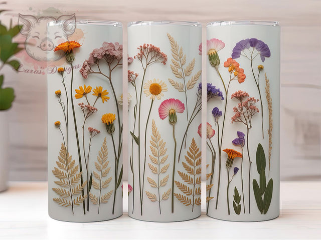 3D Wildflower Floral Tumbler, Botanical Flower Wrap, Elegant Nature Cup, 20oz Sublimation Wrap, Stylish 3D Floral Tumbler, Artistic Flower Design Cup, Wildflower Botanical Theme Wrap Sublimation Lara' s Designs 