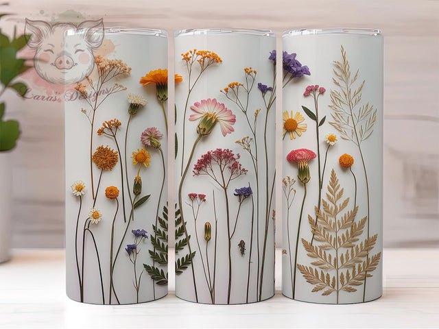 3D Wildflower Floral Tumbler, Botanical Flower Wrap, Elegant Nature Cup, 20oz Sublimation Wrap, Stylish 3D Floral Tumbler, Artistic Flower Design Cup, Wildflower Botanical Theme Wrap Sublimation Lara' s Designs 