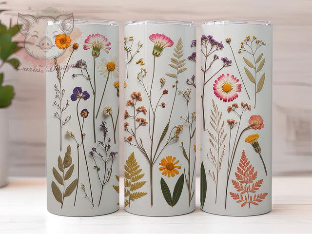 3D Wildflower Floral Tumbler, Botanical Flower Wrap, Elegant Nature Cup, 20oz Sublimation Wrap, Stylish 3D Floral Tumbler, Artistic Flower Design Cup, Wildflower Botanical Theme Wrap Sublimation Lara' s Designs 