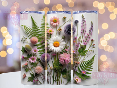 3D Wildflower Floral Tumbler, Wild Flower Tumbler, Stylish 20oz Wrap, Sublimation Design, Trendy Gift Idea, Seamless Floral Wrap, Botanical Wildflower Tumbler Sublimation SvggirlplusArt 