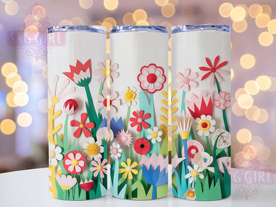 3D Wildflower Floral Tumbler, Wildflower Bloom Theme, Seamless Botanical Wrap, Elegant Nature Design, Romantic Chic Style, Artistic Garden Print, Vibrant Outdoor Motif, 20Oz Tumbler, Sublimation Sublimation SvggirlplusArt 