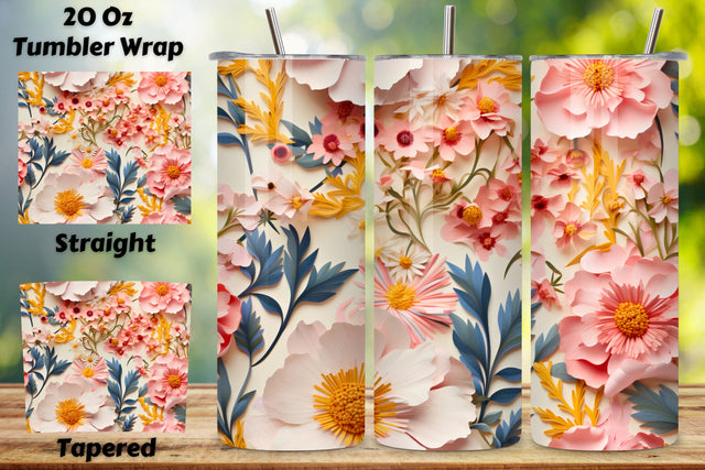 3D Wildflowers in Spring Tumbler Wrap | Seamless Wrap Design, Rainbow vibrant glitter Floral Tumbler Wrap, Sublimation Design, 20 oz Skinny Tumbler, Groovy Flower Sublimation FloridPrintables 