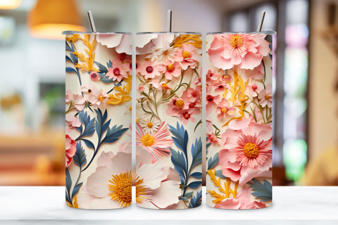 3D Wildflowers in Spring Tumbler Wrap | Seamless Wrap Design, Rainbow vibrant glitter Floral Tumbler Wrap, Sublimation Design, 20 oz Skinny Tumbler, Groovy Flower Sublimation FloridPrintables 