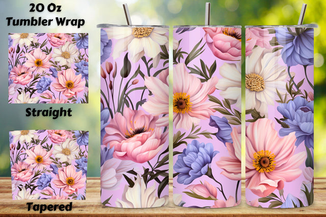 3D Wildflowers Tumbler Wrap | Seamless spring floral, Rainbow vibrant glitter Floral Tumbler Wrap, Sublimation Design, 20 oz Skinny Tumbler, Groovy Flower Sublimation FloridPrintables 