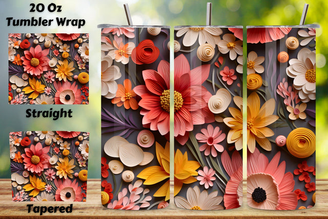 3D Wildflowers Tumbler Wrap | Seamless Wrap Design, spring, Rainbow vibrant glitter Floral Tumbler Wrap, Sublimation Design, 20 oz Skinny Tumbler, Groovy Flower Sublimation FloridPrintables 