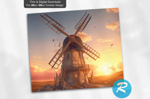 3D Windmill Sunset 20 Oz Tumbler 3D Paper Regulrcrative 