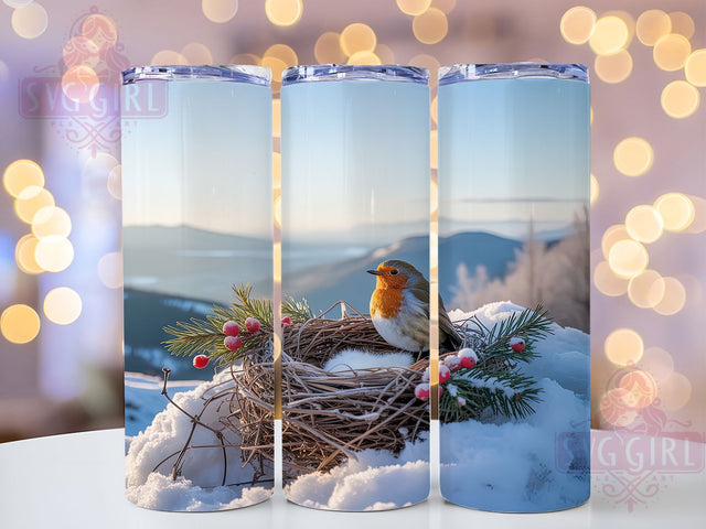 3D Winter Bird Christmas Tumbler, Snowy Wall, 3D Design, Christmas Wrap, Holiday Tumbler, 20oz Tumbler, Sublimation Print Sublimation SvggirlplusArt 