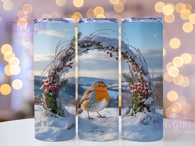 3D Winter Bird Christmas Tumbler, Snowy Wall, 3D Design, Christmas Wrap, Holiday Tumbler, 20oz Tumbler, Sublimation Print Sublimation SvggirlplusArt 