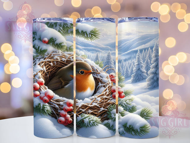 3D Winter Bird Christmas Tumbler, Snowy Wall, 3D Design, Christmas Wrap, Holiday Tumbler, 20oz Tumbler, Sublimation Print Sublimation SvggirlplusArt 