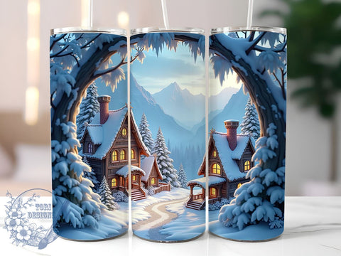 3D Winter Cabin 20oz Tumbler Wrap, 3D Winter Tumbler, Winter Cabin Design, 20oz Tumbler Wrap, Holiday Decor, Cabin Life Gift, Cozy Drinkware, Sublimation Art Sublimation ToriDesigns 