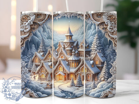 3D Winter Cabin 20oz Tumbler Wrap, 3D Winter Tumbler, Winter Cabin Design, 20oz Tumbler Wrap, Holiday Decor, Cabin Life Gift, Cozy Drinkware, Sublimation Art Sublimation ToriDesigns 