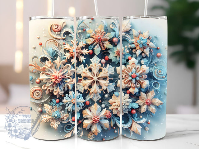 3D Winter Christmas Snowflakes Skinny Tumbler Design, Winter Illustration, Snowflakes Illustration, Tumbler Illustration, Drinkware Illustration Sublimation ToriDesigns 