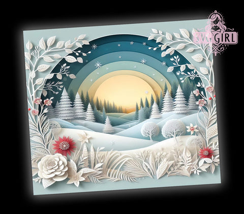 3D Winter Flowers Tumbler, Winter Decor Design, 20oz Tumbler Wrap, Floral Sublimation, Unique Drinkware, Holiday Gift, Winter Wall Art Sublimation SvggirlplusArt 