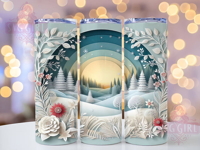 3D Winter Flowers Tumbler, Winter Decor Design, 20oz Tumbler Wrap, Floral Sublimation, Unique Drinkware, Holiday Gift, Winter Wall Art Sublimation SvggirlplusArt 