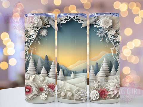 3D Winter Flowers Tumbler, Winter Decor Design, 20oz Tumbler Wrap, Floral Sublimation, Unique Drinkware, Holiday Gift, Winter Wall Art Sublimation SvggirlplusArt 