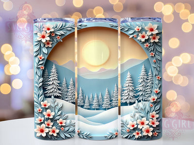 3D Winter Flowers Tumbler, Winter Decor Design, 20oz Tumbler Wrap, Floral Sublimation, Unique Drinkware, Holiday Gift, Winter Wall Art Sublimation SvggirlplusArt 