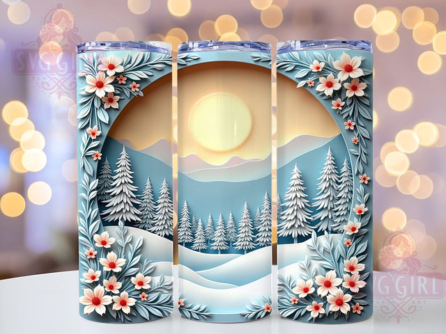 3D Winter Flowers Tumbler, Winter Decor Design, 20oz Tumbler Wrap, Floral Sublimation, Unique Drinkware, Holiday Gift, Winter Wall Art Sublimation SvggirlplusArt 