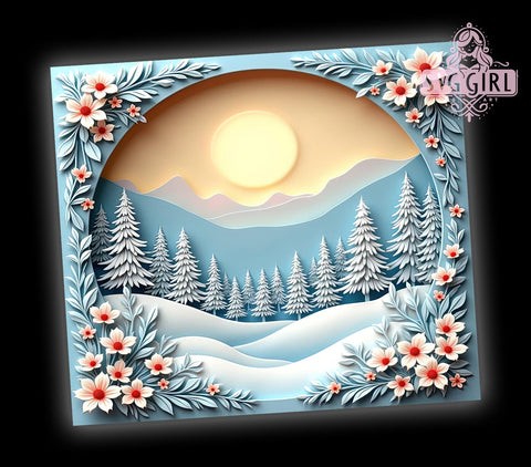 3D Winter Flowers Tumbler, Winter Decor Design, 20oz Tumbler Wrap, Floral Sublimation, Unique Drinkware, Holiday Gift, Winter Wall Art Sublimation SvggirlplusArt 