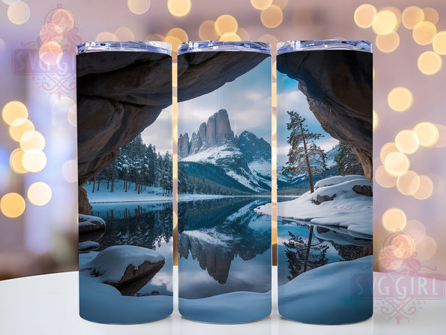 3D Winter Mountain River Tumbler, River Scene, 3D Design, Nature Wrap, Outdoor Tumbler, 20oz Tumbler, Sublimation Print Sublimation SvggirlplusArt 