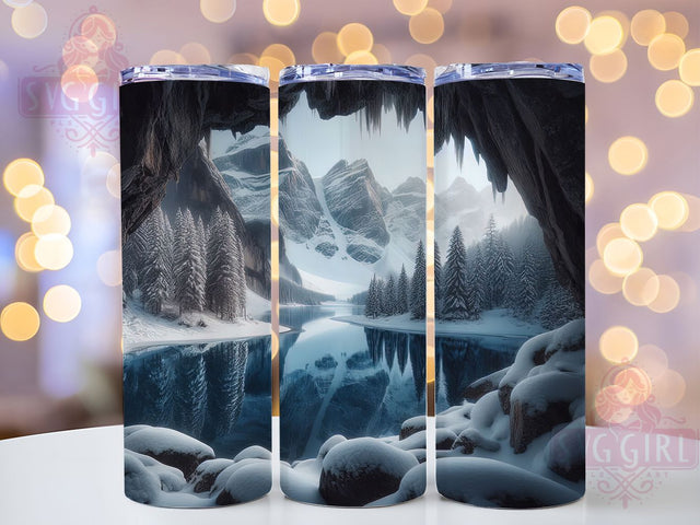 3D Winter Mountain River Tumbler, River Scene, 3D Design, Nature Wrap, Outdoor Tumbler, 20oz Tumbler, Sublimation Print Sublimation SvggirlplusArt 