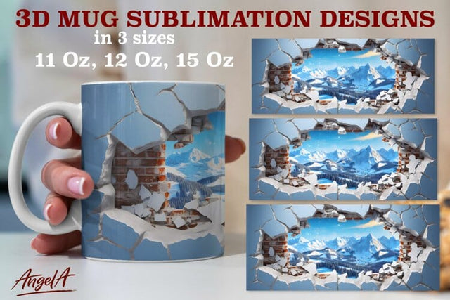 3d winter mug sublimation designs / snow mountains, forest Sublimation Angelina Semenova 
