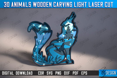 3D Wolf Wooden Carving Light | LED Night Light | Animal Figurines | CNC File SVG Fly Design 