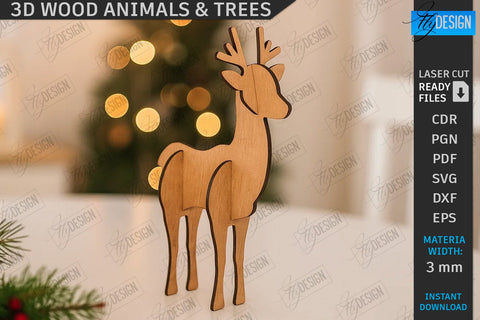 3d Wood Animals & Trees Decor Laser Cut Bundle | Shelf Sitter | Table Decorations | Home Decor | CNC Files SVG Fly Design 