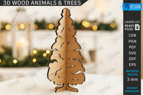 3d Wood Animals & Trees Decor Laser Cut Bundle | Shelf Sitter | Table Decorations | Home Decor | CNC Files SVG Fly Design 